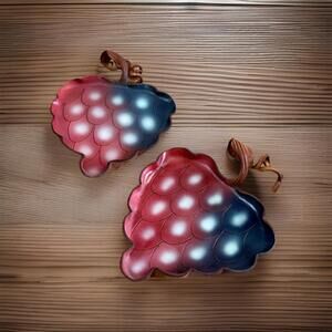 Vintage Candle  In The Rain Leather Wall Art Grapes USA Set of 2